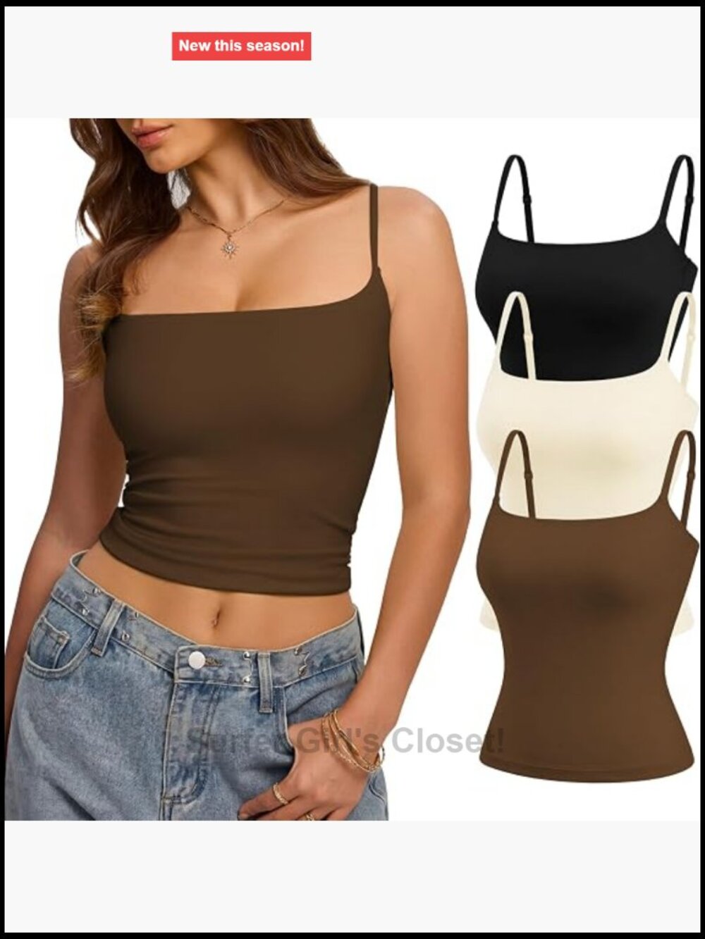 3 Pack Double Lined Spaghetti Strap Square Neck Tank Tops for Women